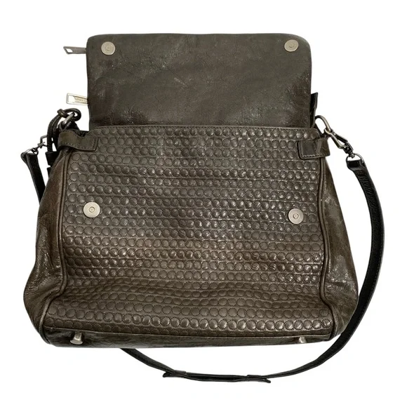 REBECCA MINKOFF DARK BROWN LEATHER WEAVE MULTIPLE POCKETS SHOULDER BAG $398